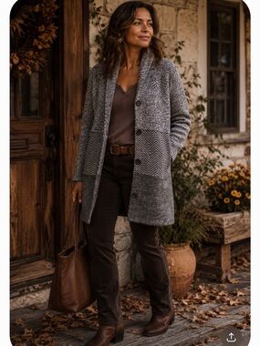 J. Jill Gray Wool Blend Knit‎ Button Front Long Cardigan with Pockets Women's S
